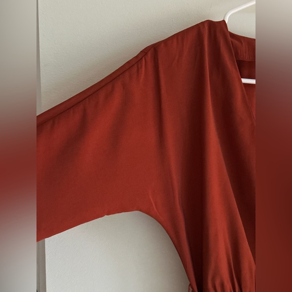 Mango Rust Wrap Midi Dress Long Sleeve Belted — Size S - Picture 10 of 14